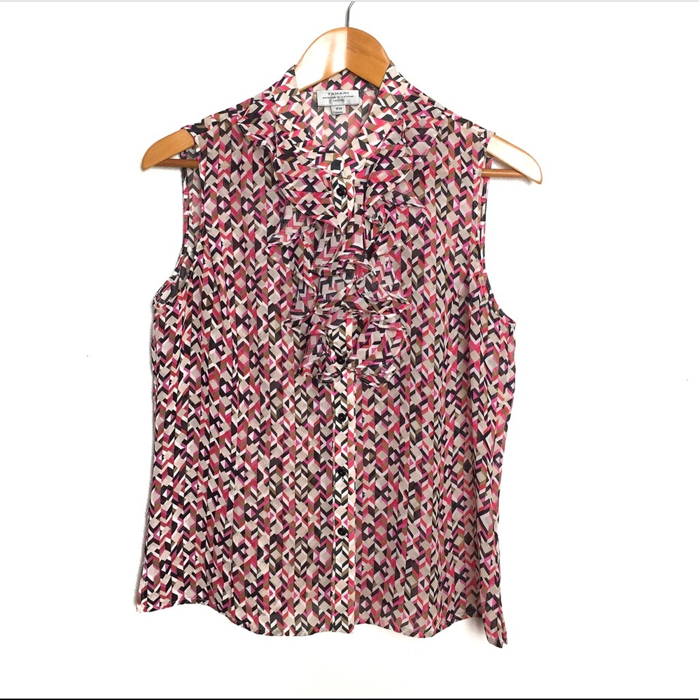 TAHARI ruffled sleeveless work blouse